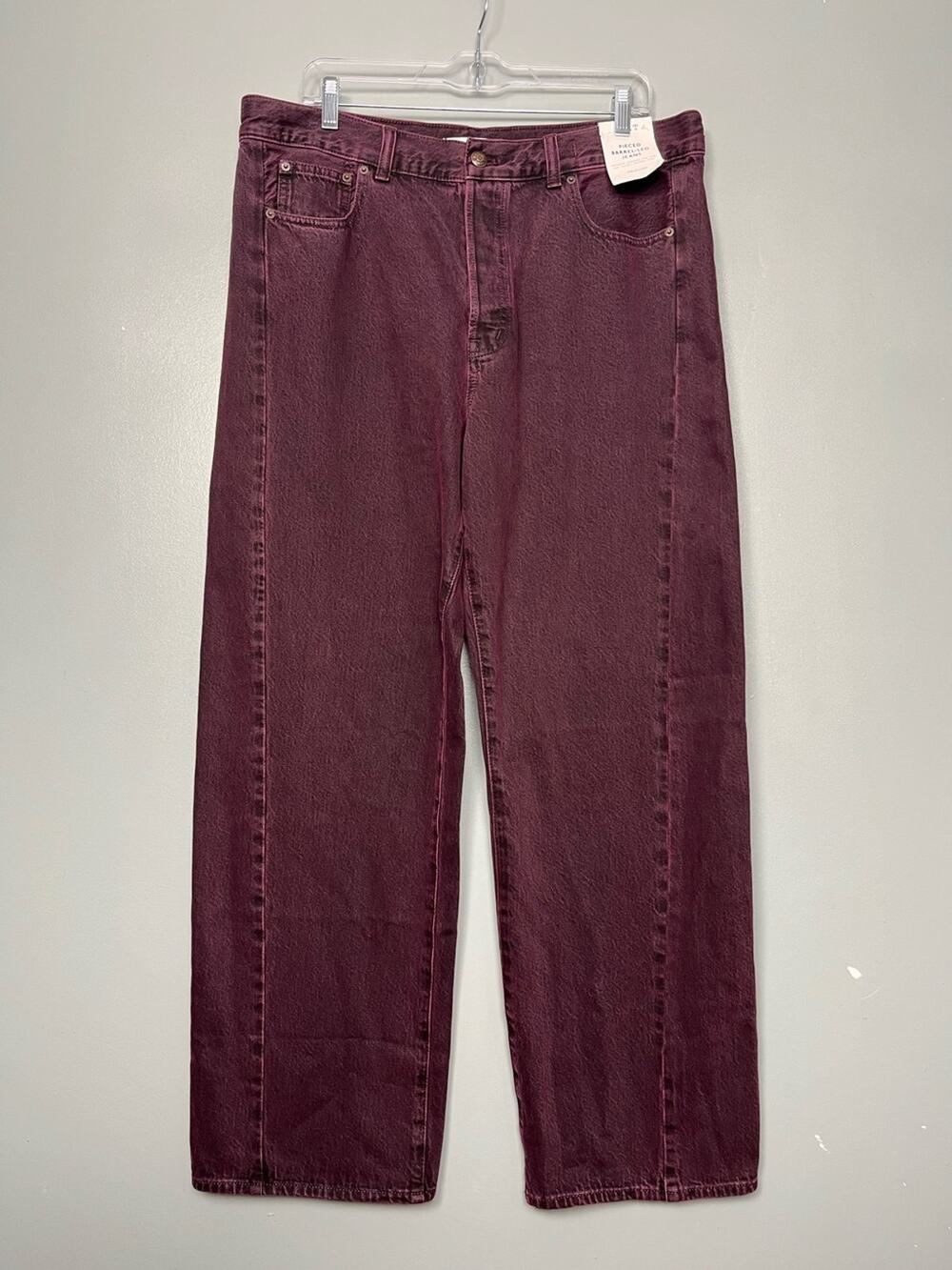 Madewell NWT Pieced Barrel Leg Rigid Denim Jeans Burgundy Women’s Size 31T